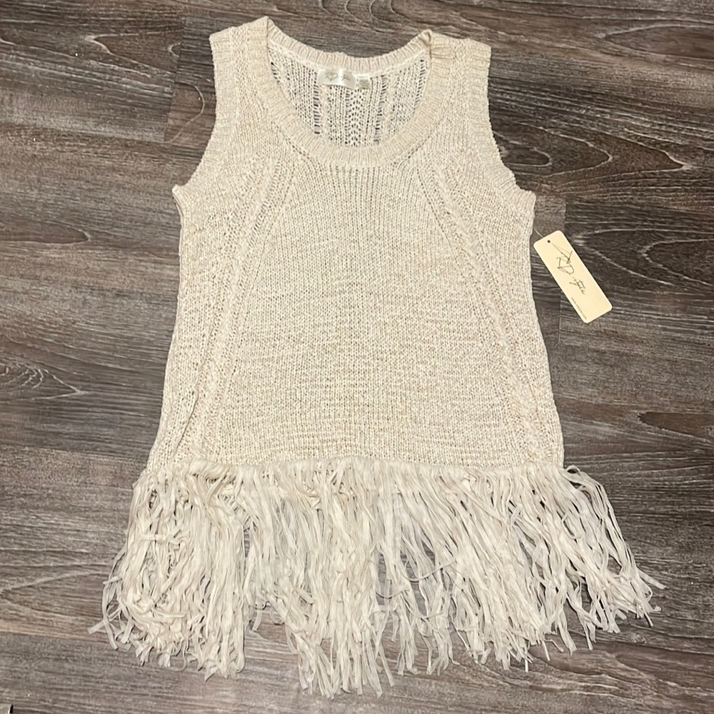 RD Style Sleeveless Fringe Sweater Size M
